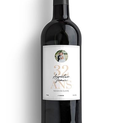 Bouteille de vin personnalisée anniversaire de mariage - Noces de Cuivre