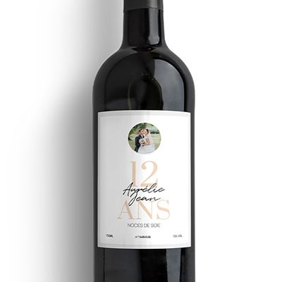 Bouteille de vin personnalisée anniversaire de mariage - Noces de Soie