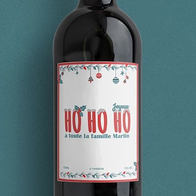 Bouteille de vin de Bordeaux personnalisée Noël - Ho Ho Ho !