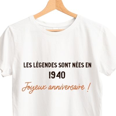 T-shirt blanc femme message générique femme née en 1940