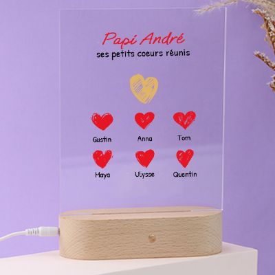 Lampe 3D personnalisée - Papi et ses petits coeurs