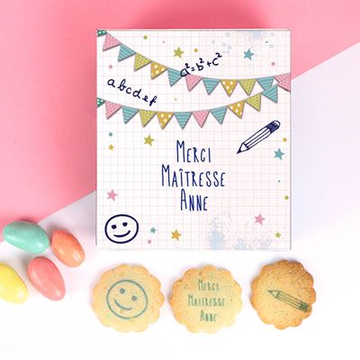 Coffret gourmand biscuits et chocolats Personnalisables - Merci Maîtresse, Maître et ATSEM