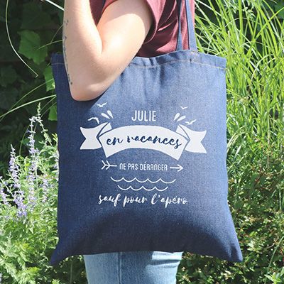 Tote bag en jean personnalisé - En vacances