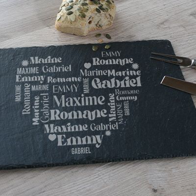 Plateau Ardoise Gravé Coeur Famille