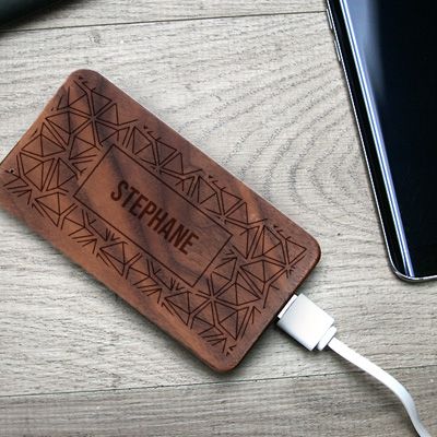 Batterie Externe en bois personnalisable grand format 4000 mAh - Prénom