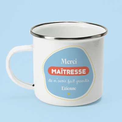 Mug émaillé personnalisé - L'Ecole est Finie