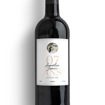 Bouteille de vin personnalisée anniversaire de mariage - Noces de Laine