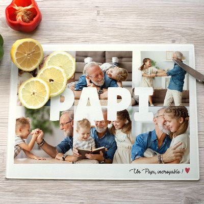 Planche à découper en verre personnalisée - Multi photos famille
