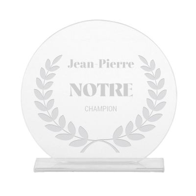Trophée en verre personnalisé pour un Jean-Pierre