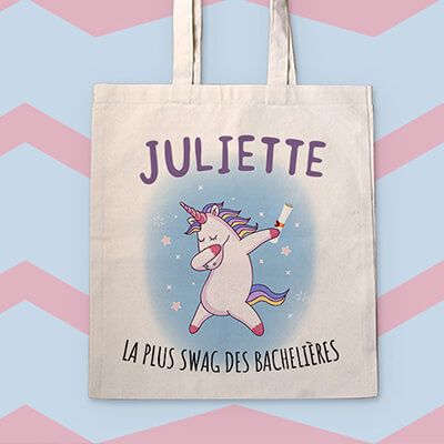 Tote bag Personnalisable - Licorne diplômée -100% coton naturel