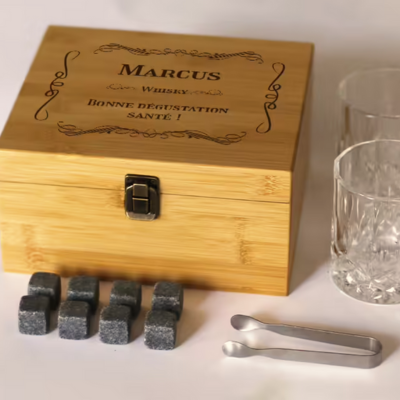 Coffret whisky personnalisé en bois - Prénom et Message