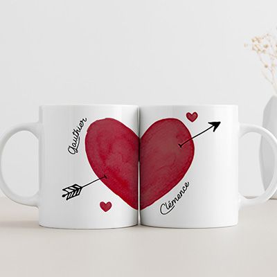 Duo de mugs personnalisés - Cœur