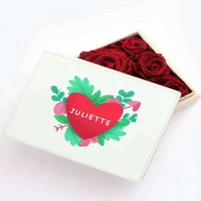Boîte à Bijoux Crème Personnalisable et ses Roses Rouges Éternelles