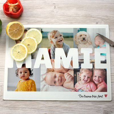 Planche à découper en verre personnalisée - Multi photos famille