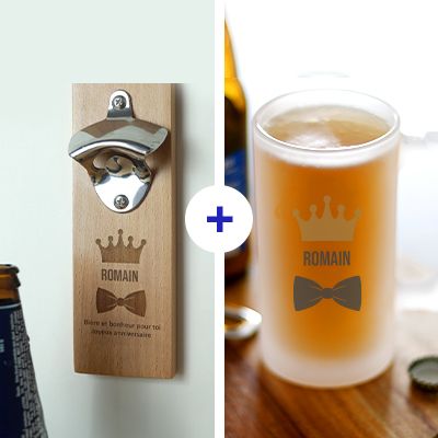 Coffret bière - Chope de bière et décapsuleur personnalisés