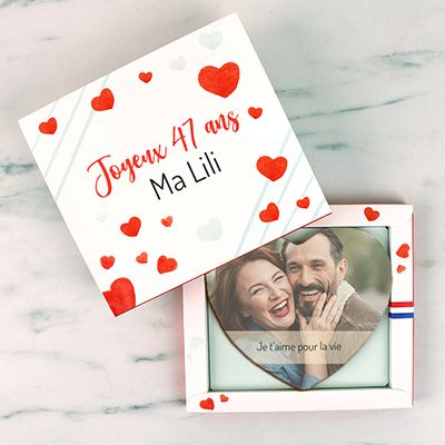Maxi coeur chocolat personnalisé - Photo et message