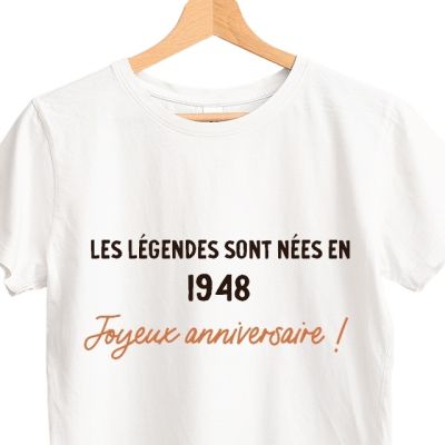 T-shirt blanc femme message générique femme née en 1948