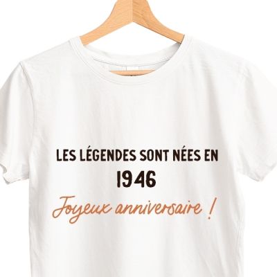 T-shirt blanc femme message générique femme née en 1946