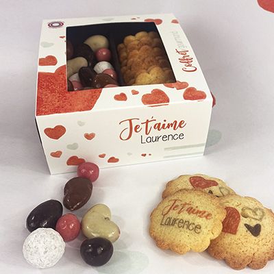 Coffret gourmand biscuits et chocolats Personnalisables - Amour