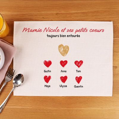 Set de table personnalisé - Mamie et ses petits coeurs