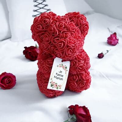 Ours en roses avec carte personnalisée - Message