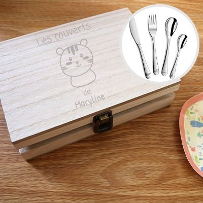 Kit couverts enfant gravé - Animaux