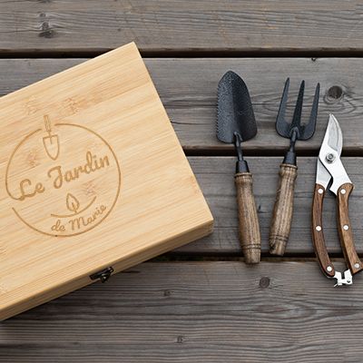 Cadeau Kit jardinage 3 outils et coffret gravé