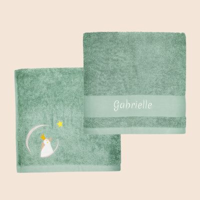 Serviette personnalisée brodée pour enfant - Pingouin Vert