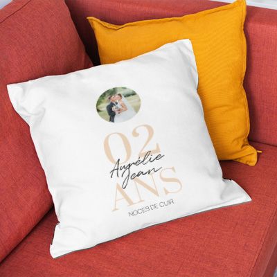 Coussin personnalisé anniversaire de mariage - Noces de Cuir