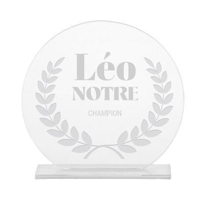 Trophée en verre personnalisé pour un Léo