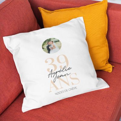 Coussin personnalisé anniversaire de mariage - Noces de Crêpe