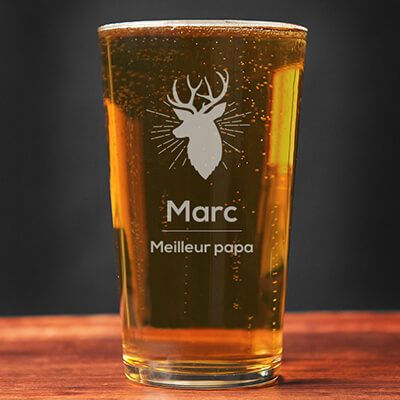 Verre à bière personnalisé  prénom- Cerf