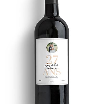 Bouteille de vin personnalisée anniversaire de mariage - Noces d'Acajou