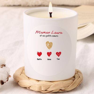Bougie personnalisée - Maman et ses petits coeurs