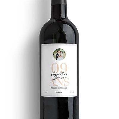 Bouteille de vin personnalisée anniversaire de mariage - Noces de Faïence