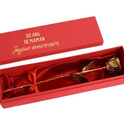 Rose en or et son écrin personnalisé message maman 30 ans