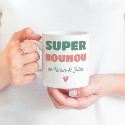 Mug Super Nounou personnalisable avec Texte ou Prénom · Cadeau personnalisé  nourrice ou assistante maternelle