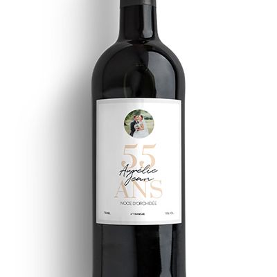 Bouteille de vin personnalisée anniversaire de mariage - Noces d'Orchidée
