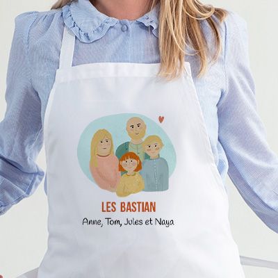 Tablier blanc personnalisé - Portrait de famille