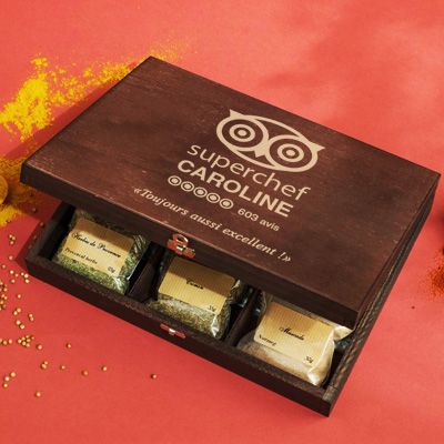 Petit coffret d'épices gravé Cuisine d'Excellence - 9 épices du monde