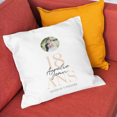 Coussin personnalisé anniversaire de mariage - Noces de Turquoise