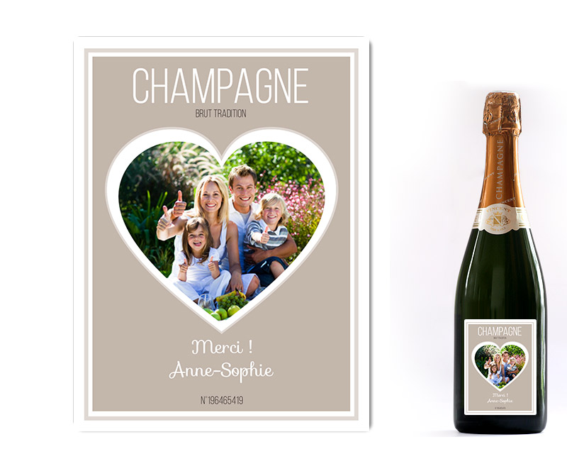 Bouteille de champagne personnalisée photo et message - Coeur Photo