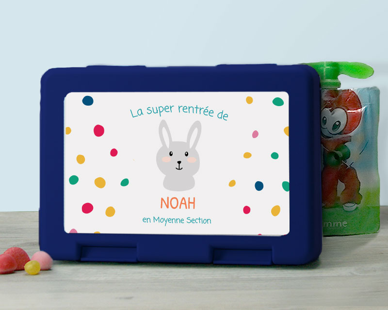 Boîte repas animaux lapin enfant bleue personnalisable
