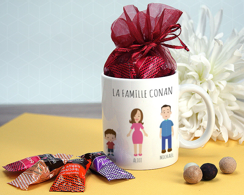 Mug personnalisé famille - Family Circus - Avec chocolats Monbana
