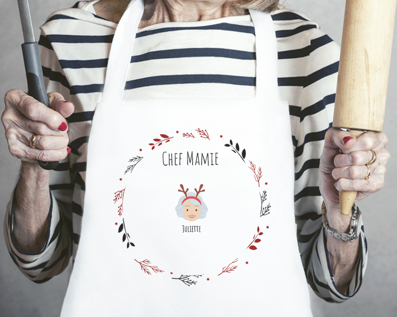 Tablier blanc personnalisable pour mamie pour un cadeau de Noël