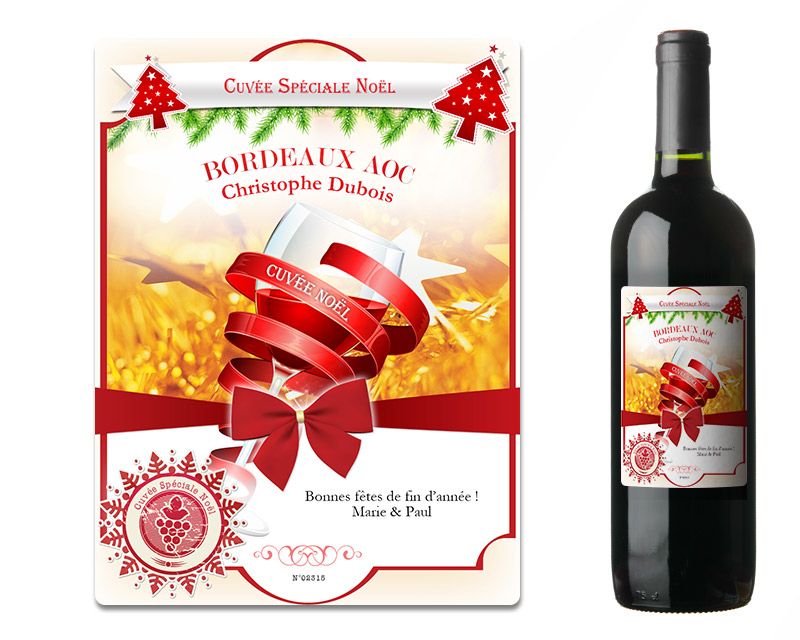 Bouteille de vin de Bordeaux personnalisée Noël - Voeux