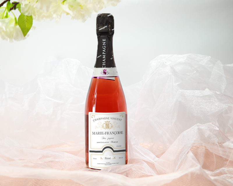 Bouteille de champagne rosé personnalisée - Nom et message