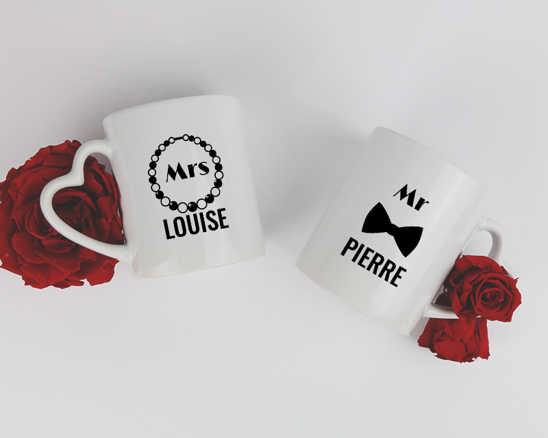 Lot de 2 Mugs cœurs Personnalisables - Mr & Mrs