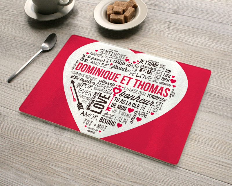 Planche à découper en verre mots d'Amour
