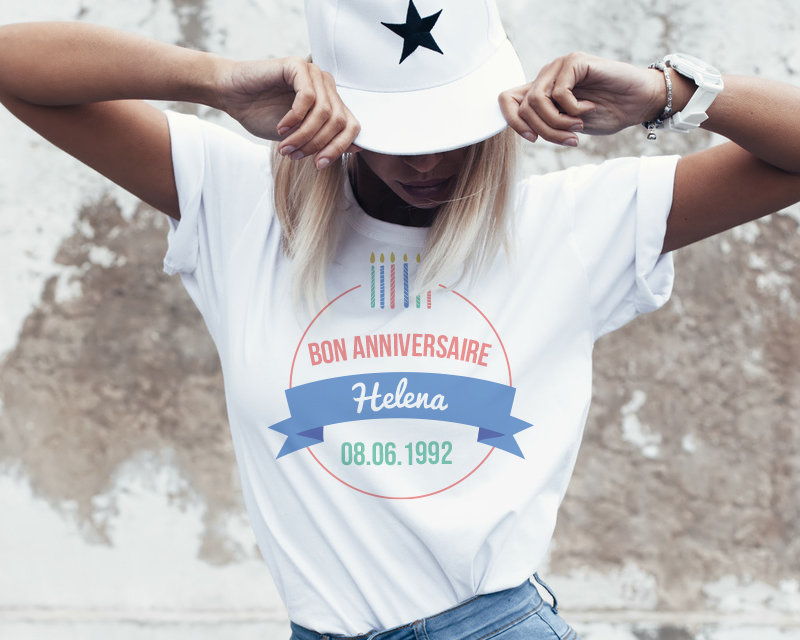 T-shirt blanc Femme Personnalisable - Collection bougies d'anniversaire